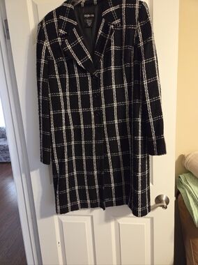 Style & Co. Black and White Windowpane Duster Coat Size 14 Excellent